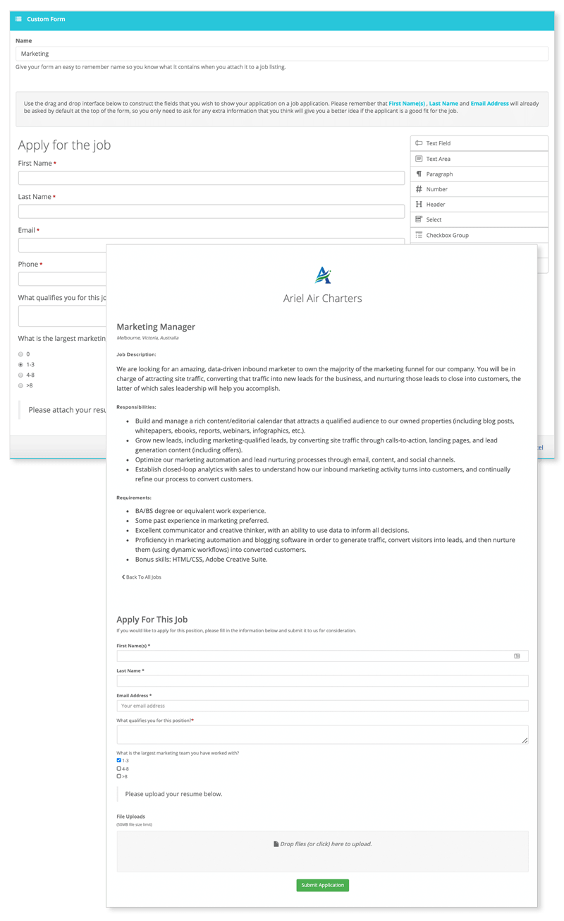 Customized Job Application Forms